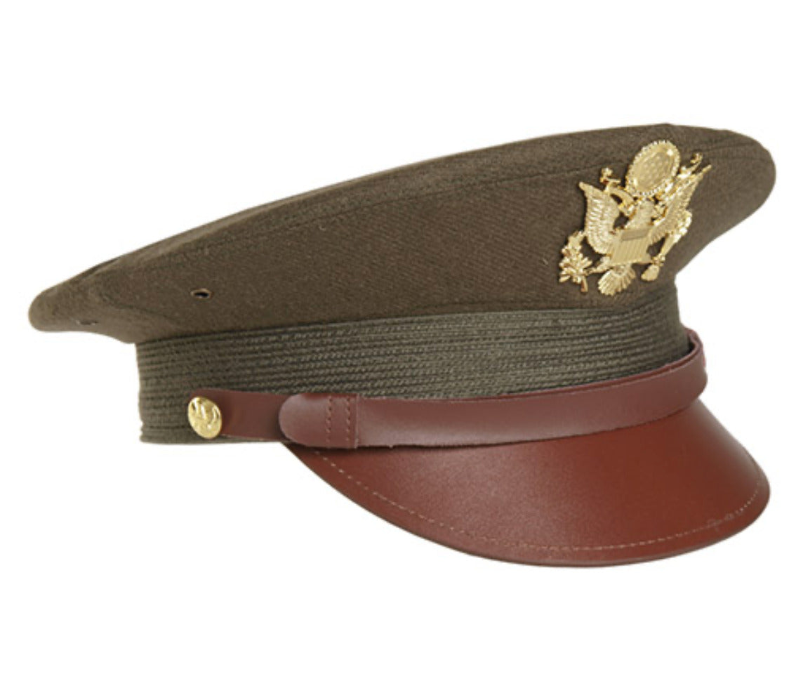US Army Od Official Visor Hat With Insignia Reproduction 100% Wool Brown