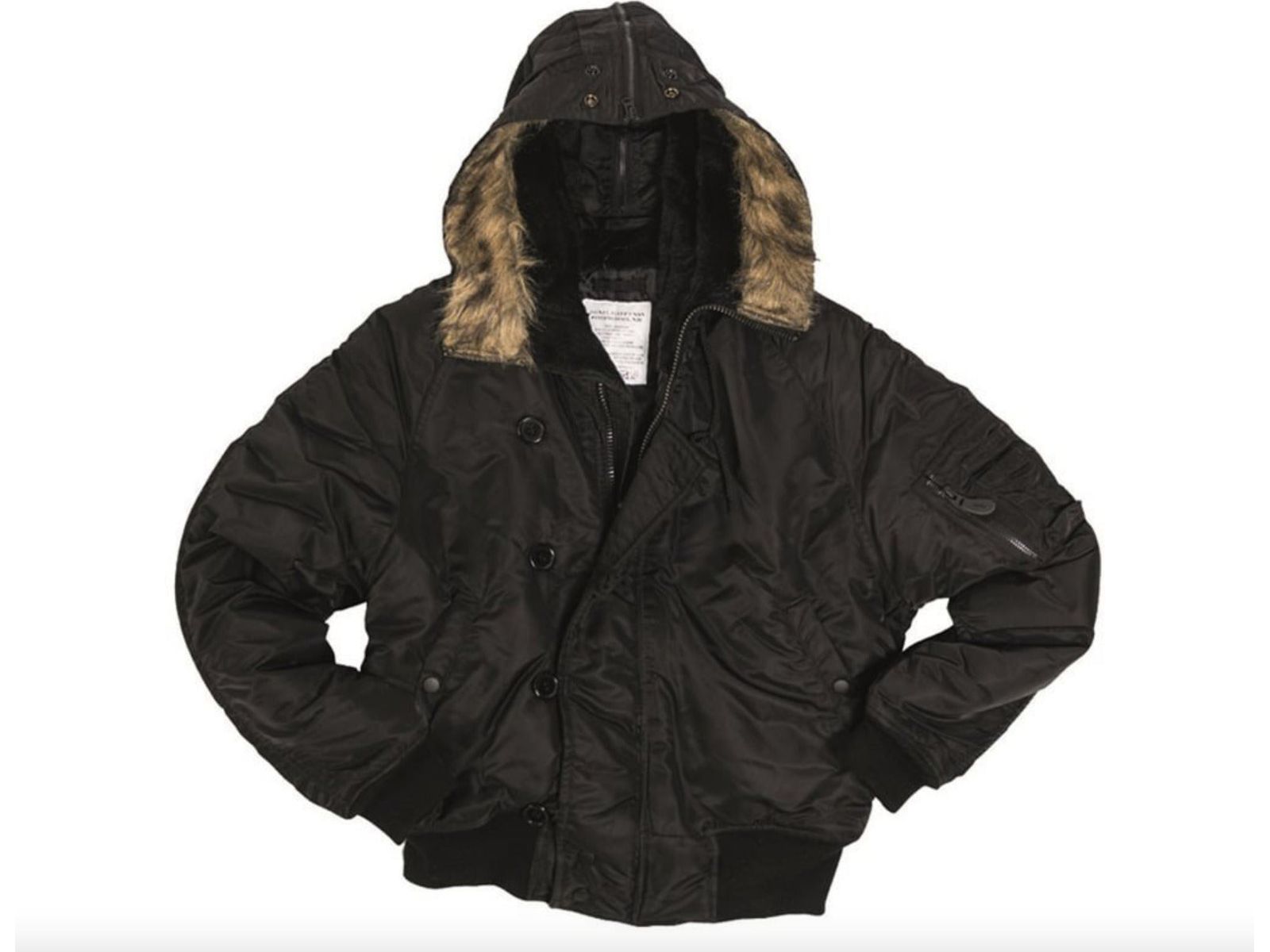 US Military Style Vintage N2B Basic Bomber Flight Jacket Black Hooded
