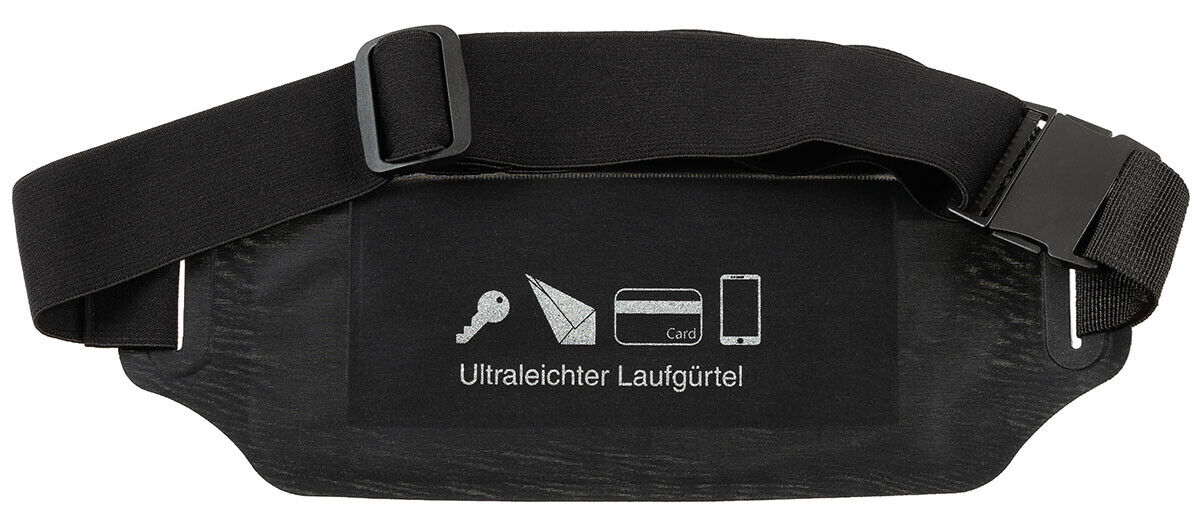 Running Belt Water-Resistant Sweatproof Front Pocket Waterproof Zip Black