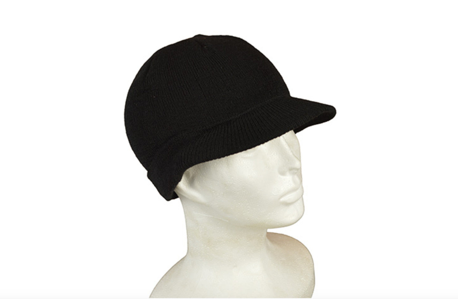 US Army Wool Watch Cap with Visor – Military Style Warm Knit Hat, Black