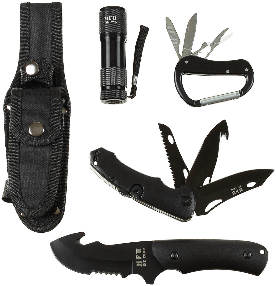 Outdoor Hunting Camping Compact Knife Set Black Plastic Handle Sheath