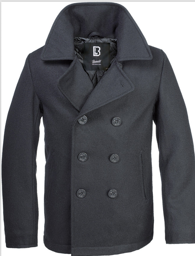 Brandit Pea Coat Charcoal Navy Short Winter Caban Jacket Wool Black