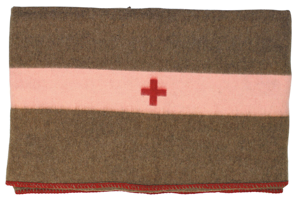Swiss Army Wool Blanket With Red Cross Brown ca. 200 x 150 cm
