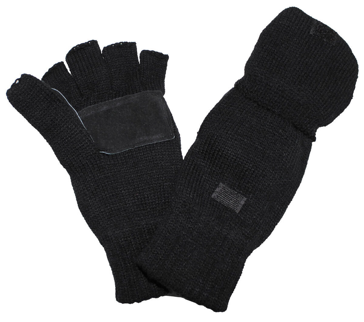 Knitted Gloves Mittens Foldable Finger Cap Extra Warm Black Thinsulated