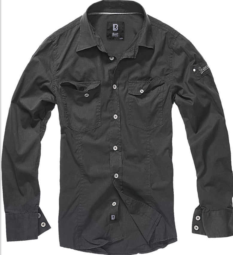 Brandit Slim Fit Shirt Long Sleeve Urban Stylish Comfortable 100% Cotton Black