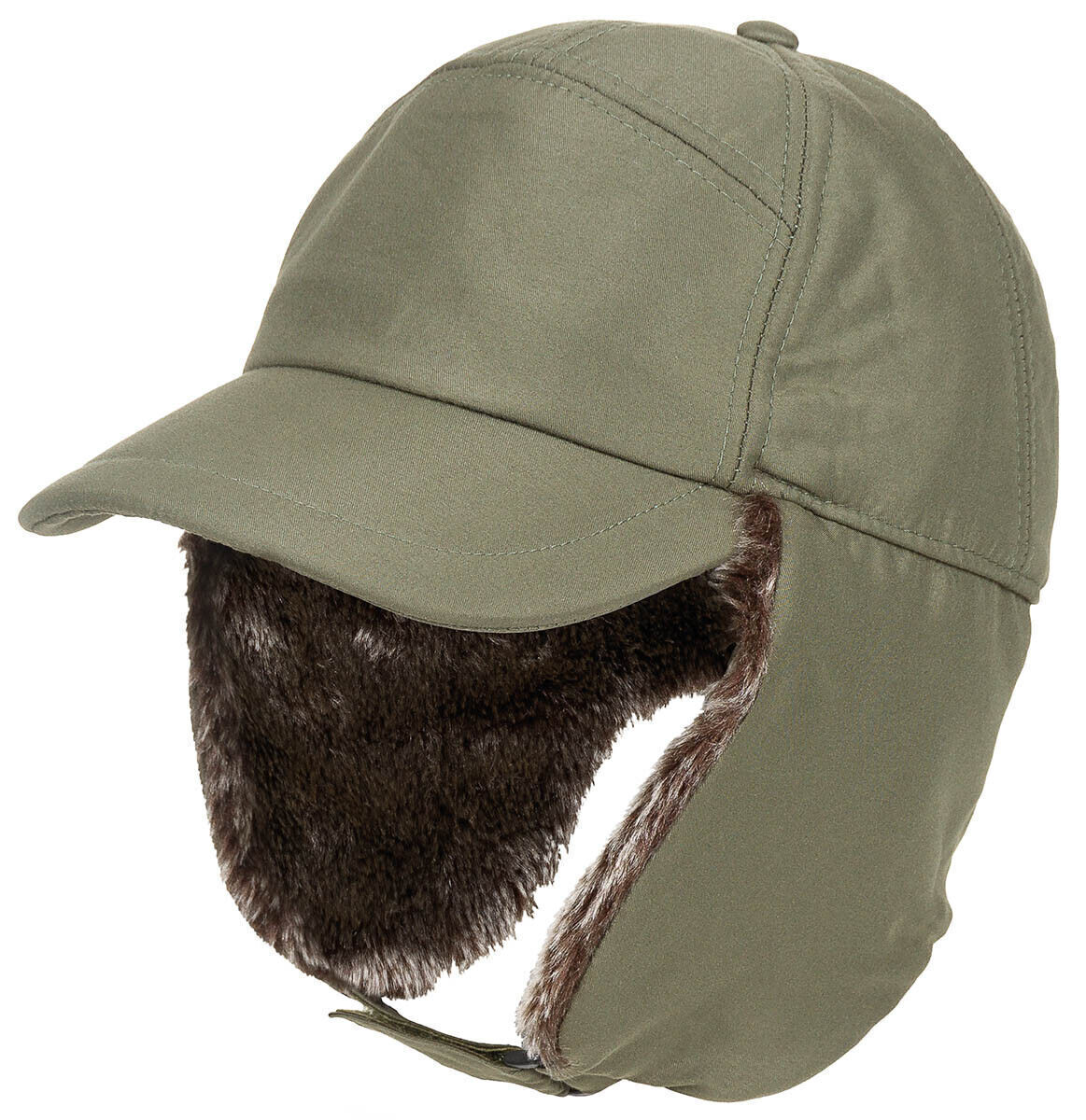 Winter Military Outdoor Cap Trapper White Fur OD green