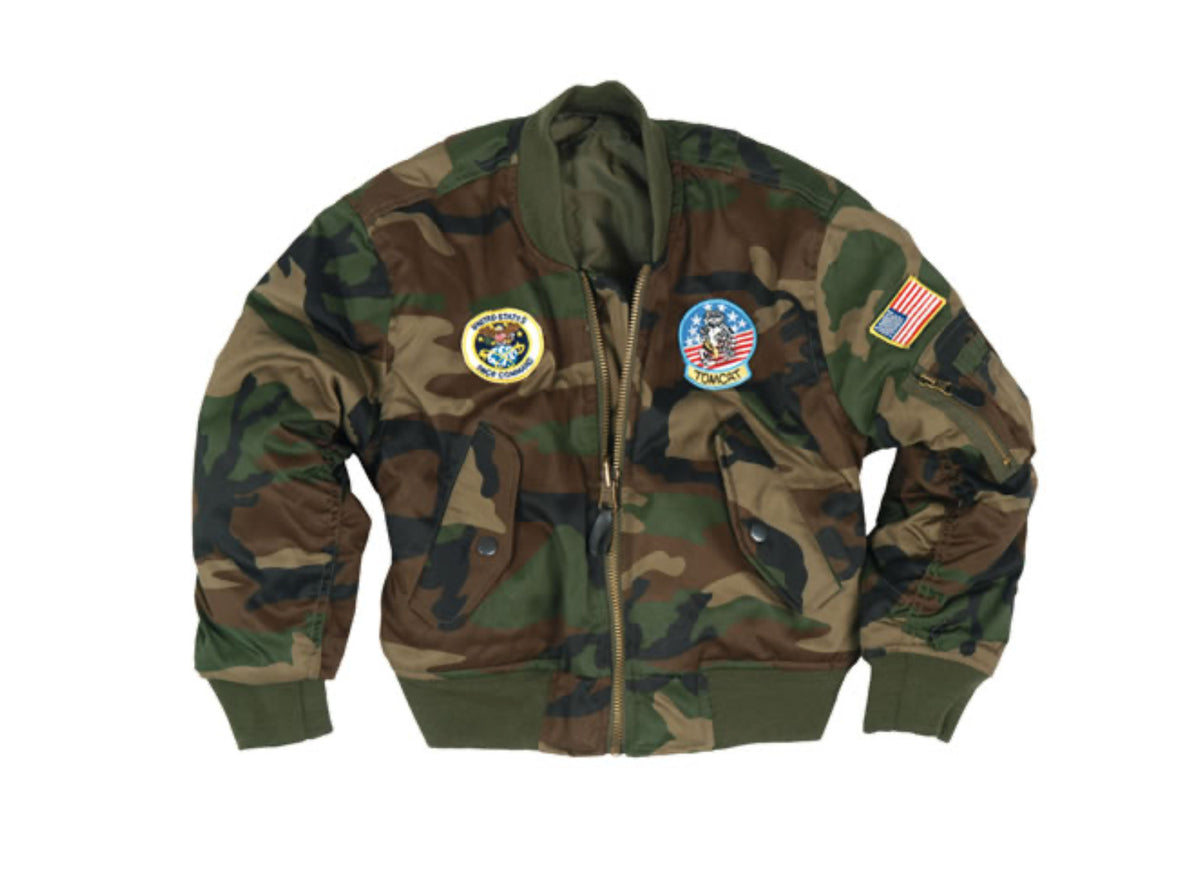 Mil-Tec MA1 Kids Flight Jacket with Patches Woodland