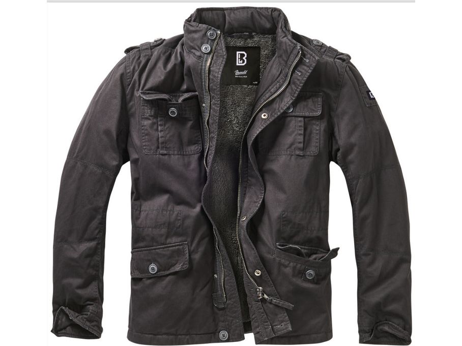 Brandit Britannia Field Jacket Warm Coat Mens Vintage Cotton Winter Parka Black