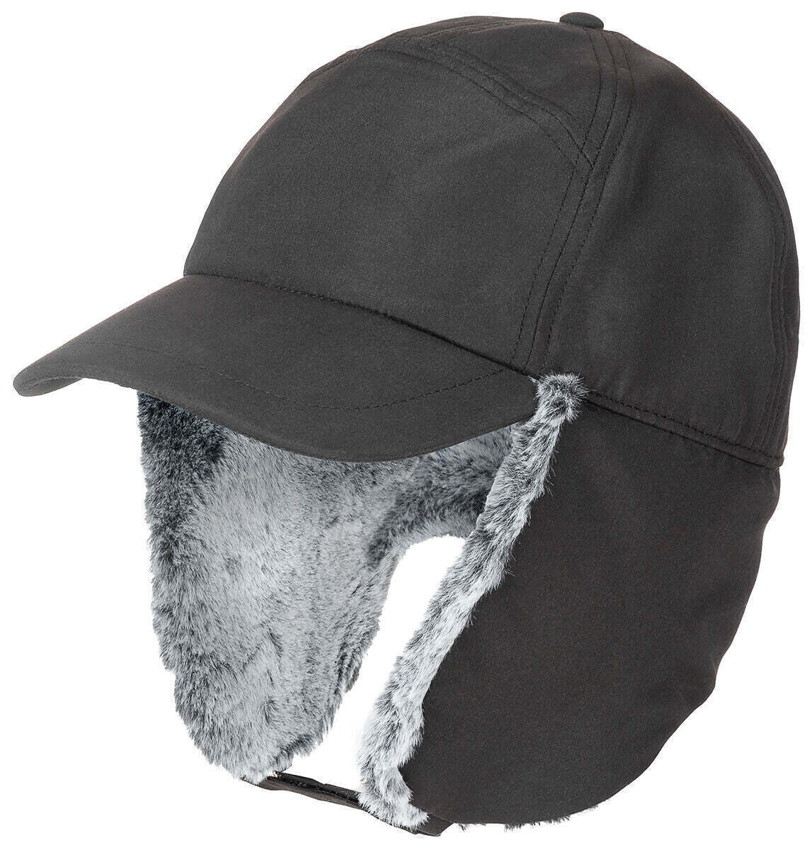 Winter Military Outdoor Cap Trapper White Fur Black