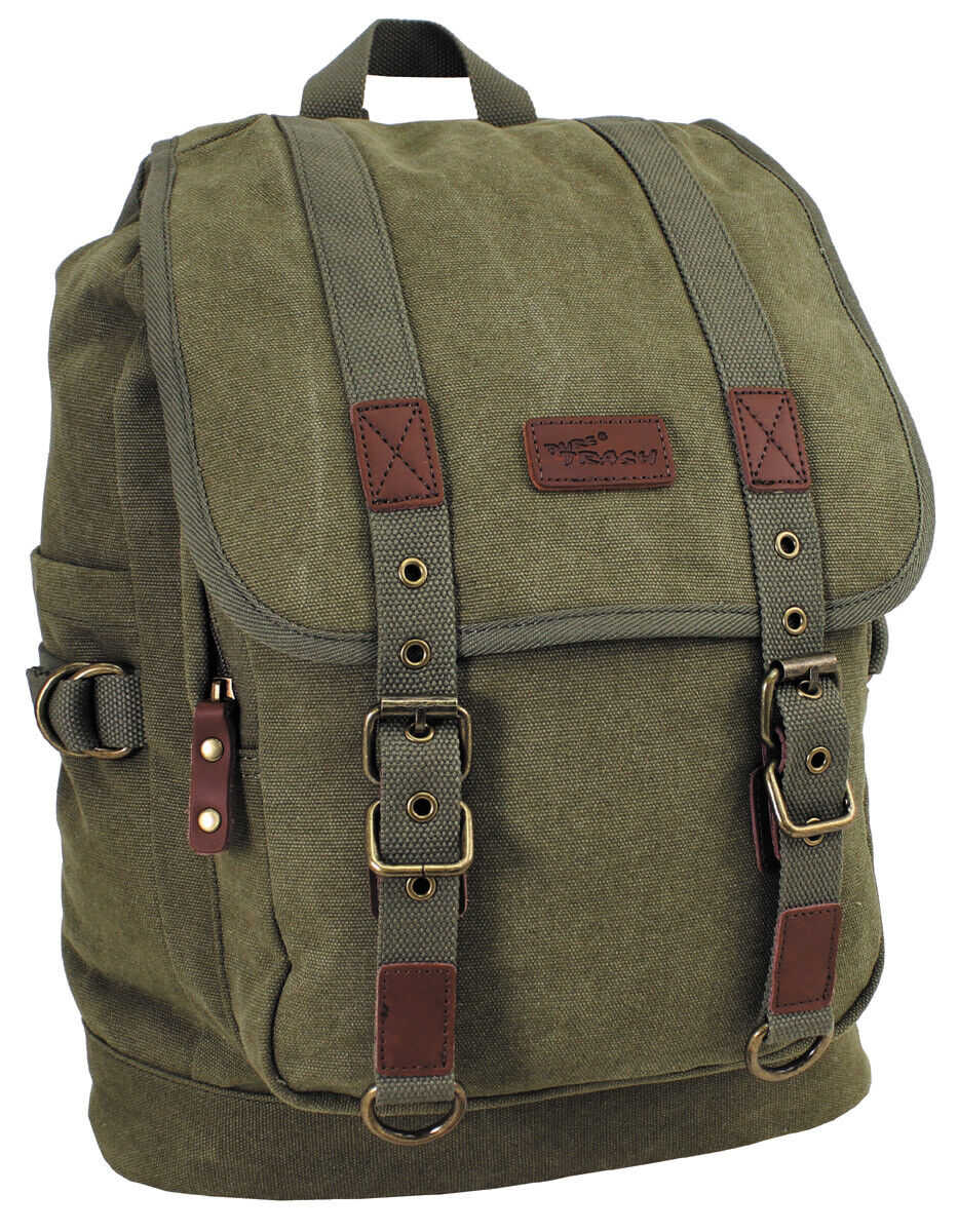 Outdoor Hiking Adjustable Backpack Canvas Real Leather OD Green 35L
