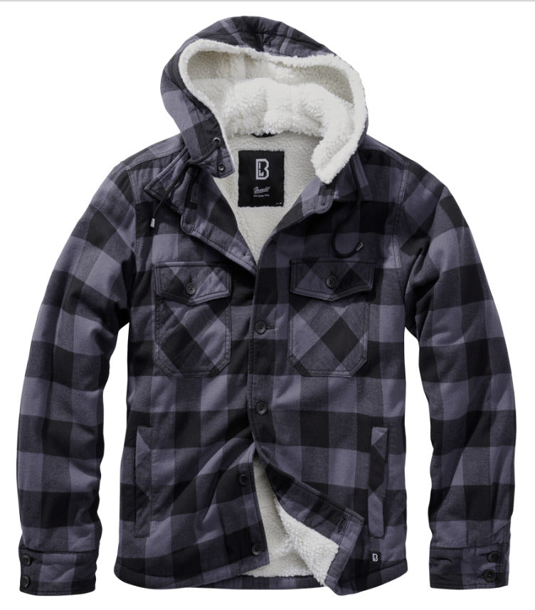 Brandit Outdoor Men's Jacket Lumberjacket Hooded Warm Stylish Black/Grey