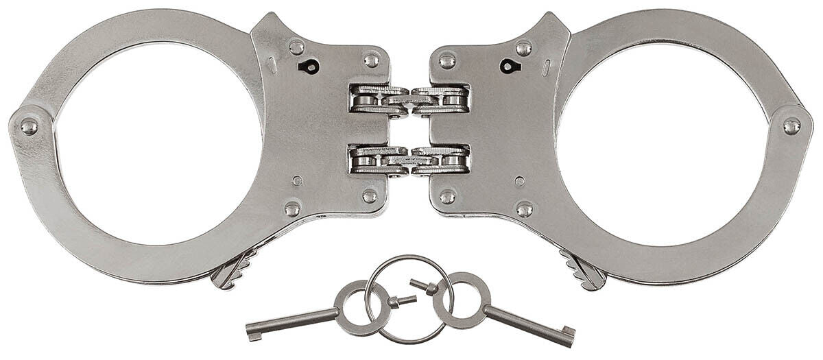 Handcuffs Steel Security Police 2 Keys With Double Chain Solid Version