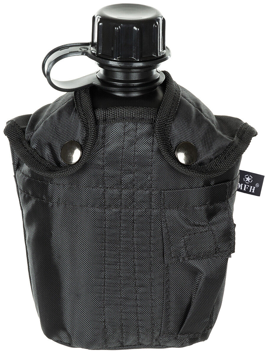 MFH US plastic canteen 1 l with black padded cover