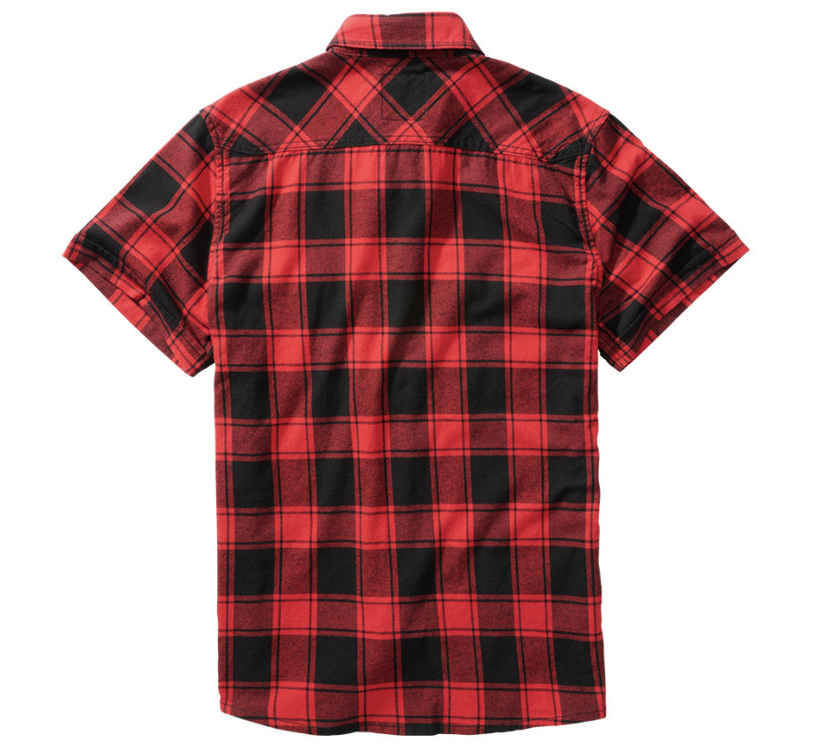 Brandit Classic Cotton Check Flannel Top Mens Short Sleeve Work Shirt Red/Black