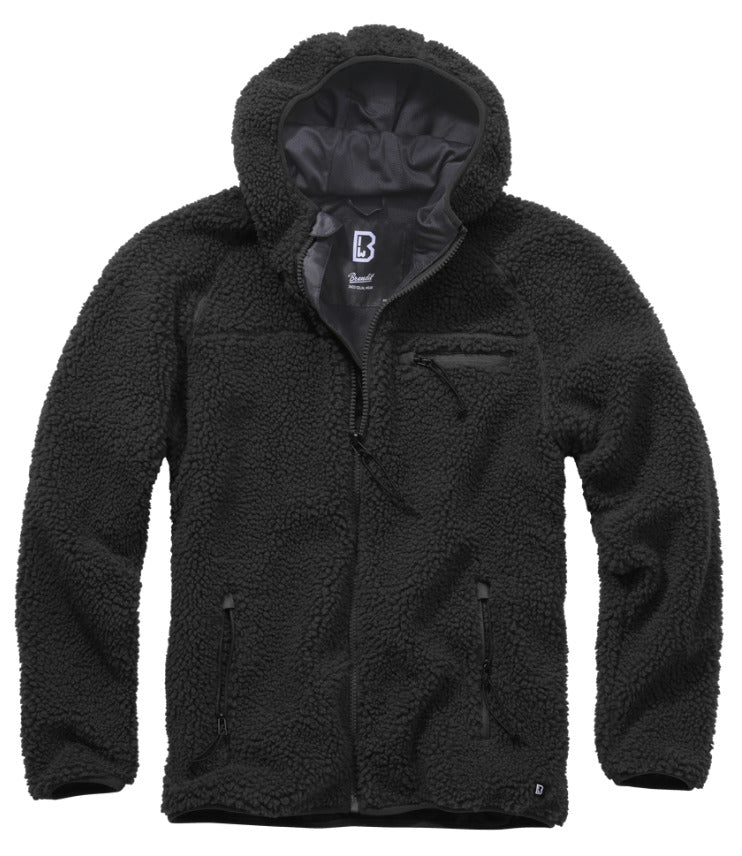 Brandit Teddy Fleece Worker Jacket Breathable Lining Hiking Army Black
