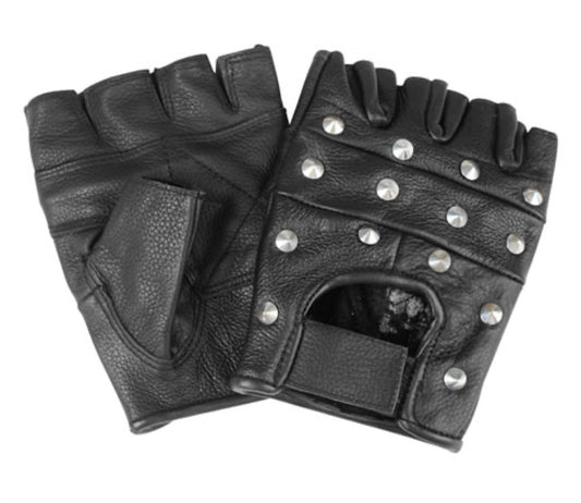 Biker Style Leather Fingerless Gloves With Rivet