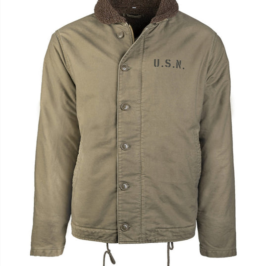US Army Navy N-1 Men's Deck Jacket Winter Warm Heavyweight Cotton Coat OD Green