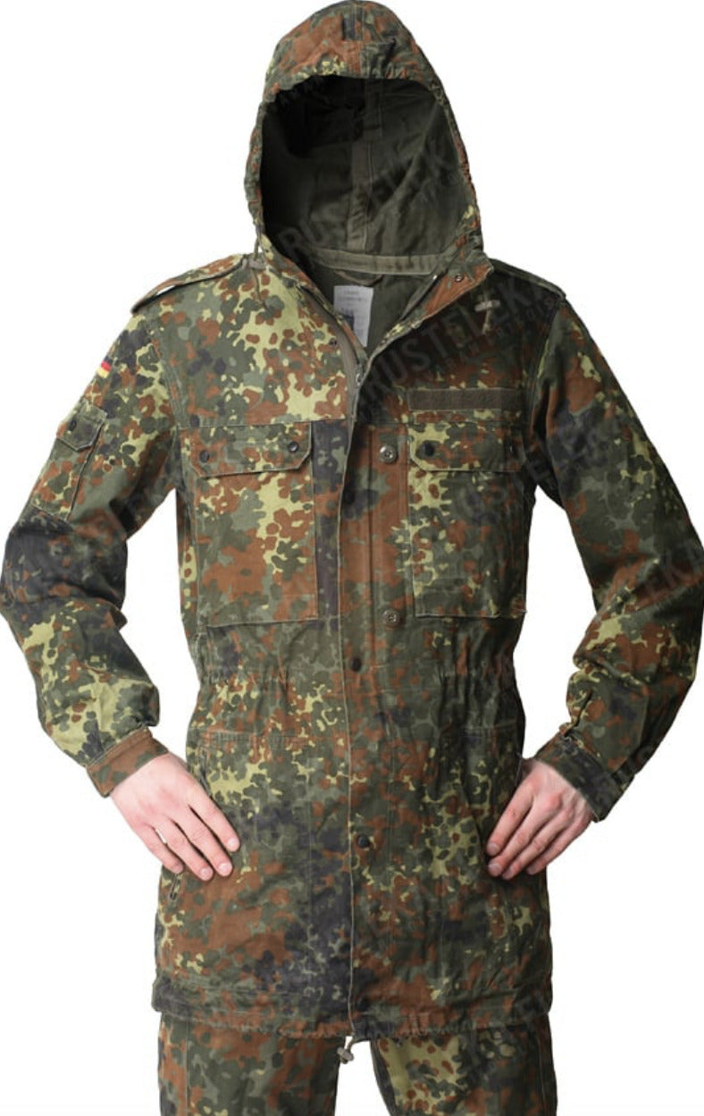 Original Bundeswehr BW Army Field Jacket Parka Military Issue Flecktarn Camo Used