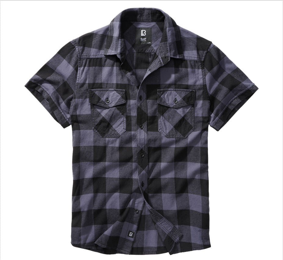 Brandit Classic Cotton Check Flannel Top Mens Short Sleeve Work Shirt Black/Grey