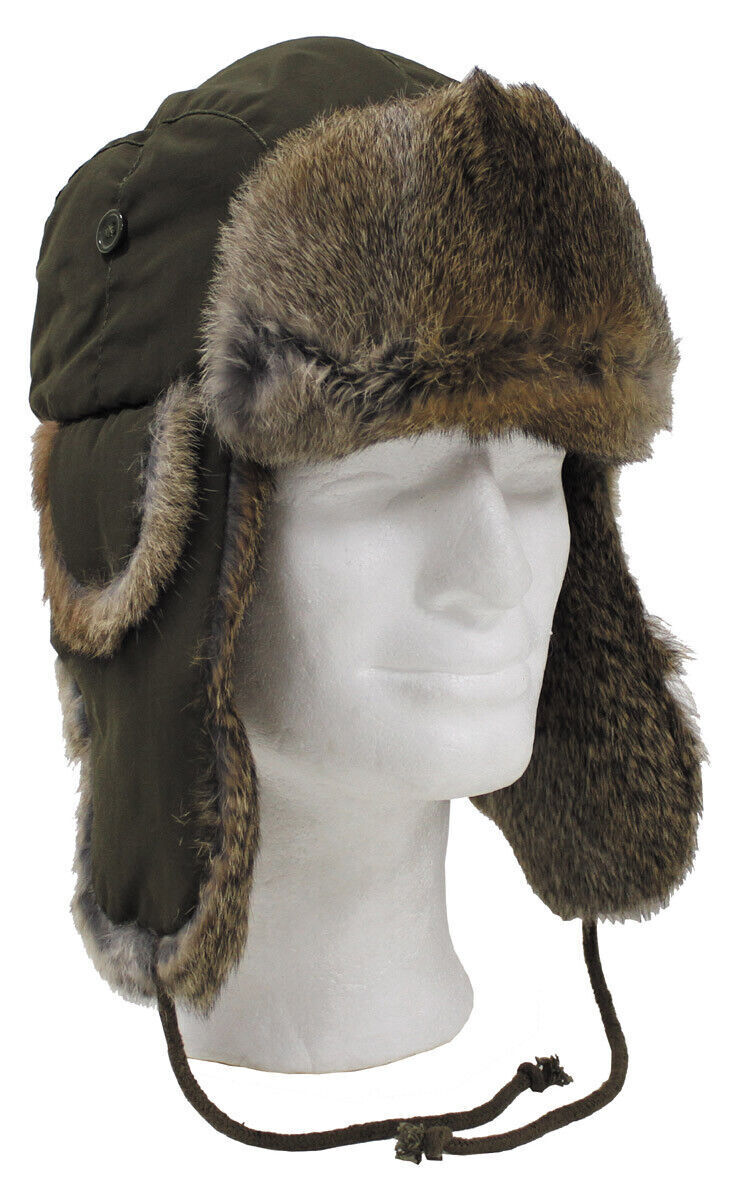MFH fur hat in OD green with brown hare fur earflaps