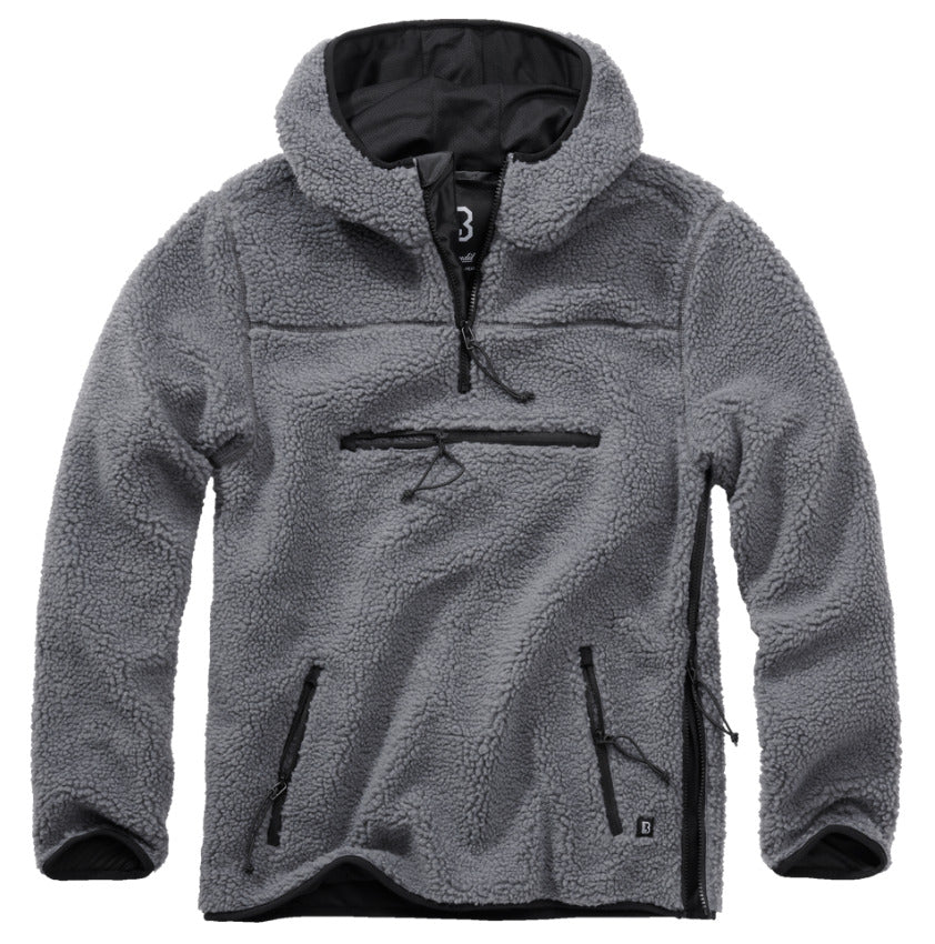 Brandit Teddy Fleece Worker Pullover Breathable Lining Hiking Army Grey