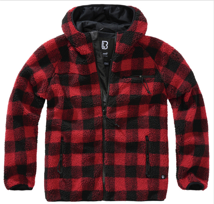 Brandit Teddy Fleece Worker Jacket Breathable Lining Hiking Army 100% Red/Black