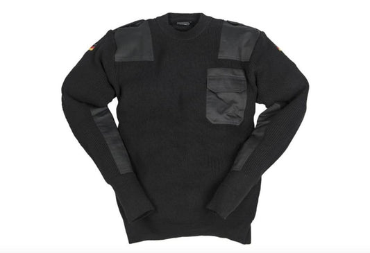 MIL-TEC BW Bundeswehr German Flag Military Army Black Sweater 80% Wool