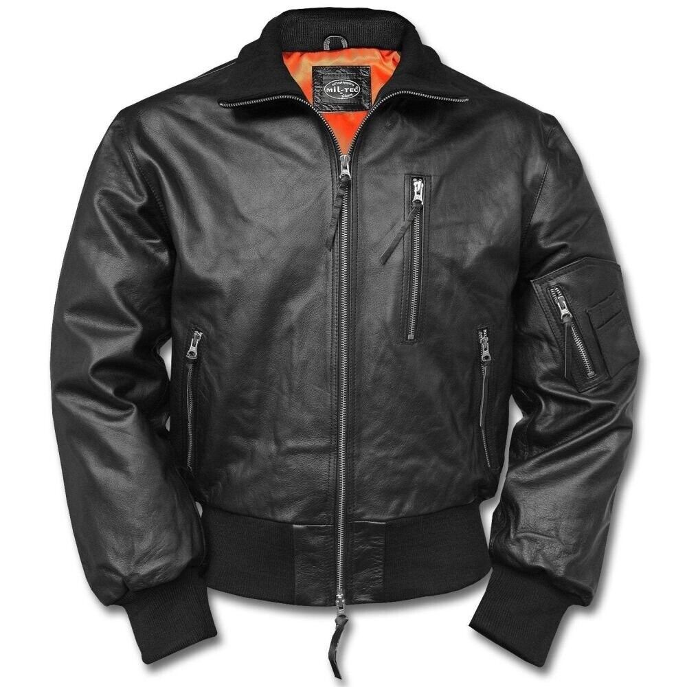 Mil-Tec German Leather Flight Jacket Black