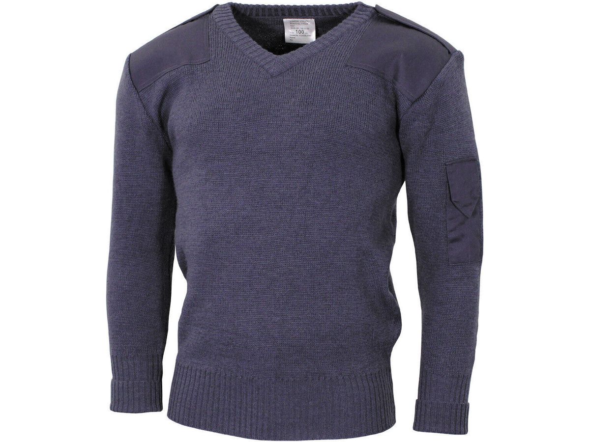 Original British Army GB Military Pullover V-Neck Blue/Grey 80% Wool New