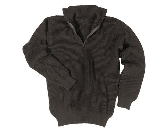 MIL-TEC Troyer Military Army Style Sweater Knitted With Zipper Black