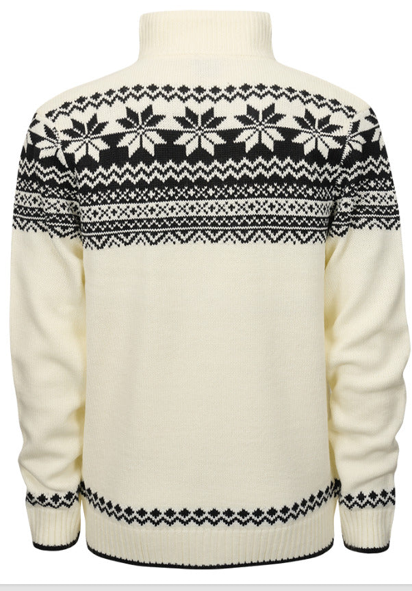Brandit Norwegian Sweater Winter Warm Cardigan Scandinavian Design White