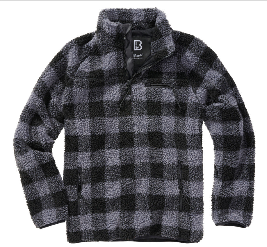 Brandit Teddy Fleece Troyer Jacket Breathable Lining Hiking Army Grey/Black