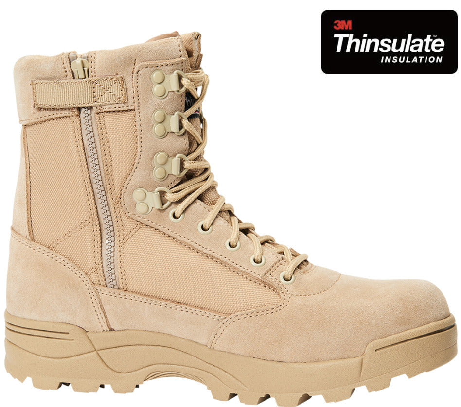 Brandit Military Army Tactical Boots Side Zipper Combat Hiking Camping Camel