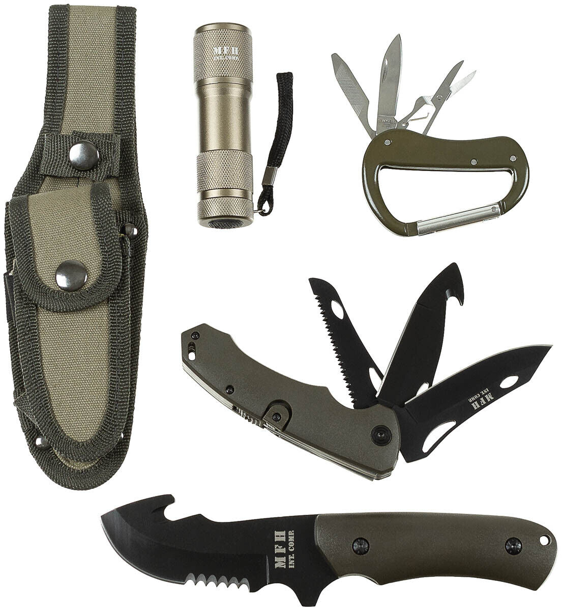 Outdoor Hunting Camping Compact Knife Set OD Green Plastic Handle Sheath