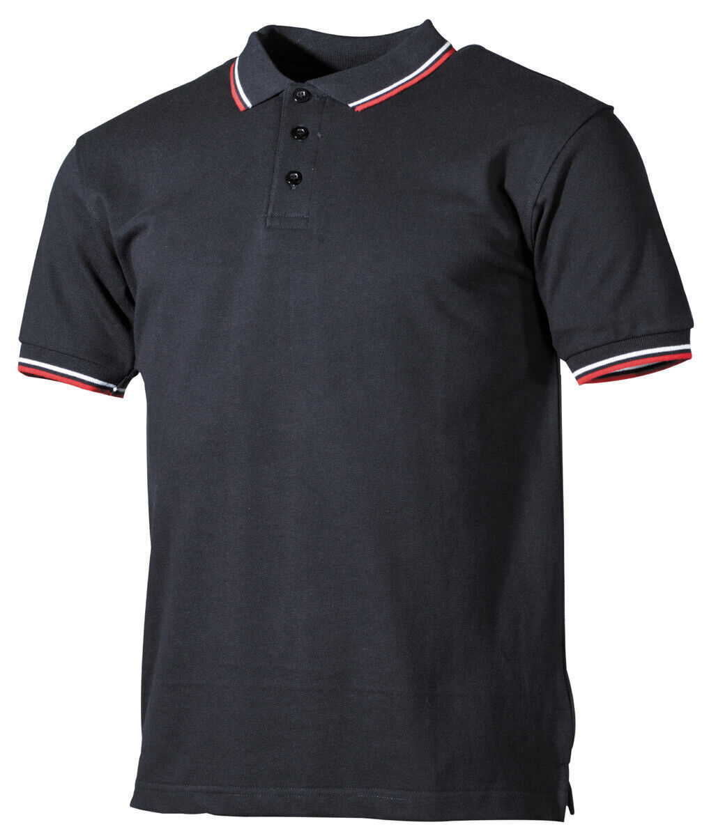 MFH Polo Shirt Button Placket Black