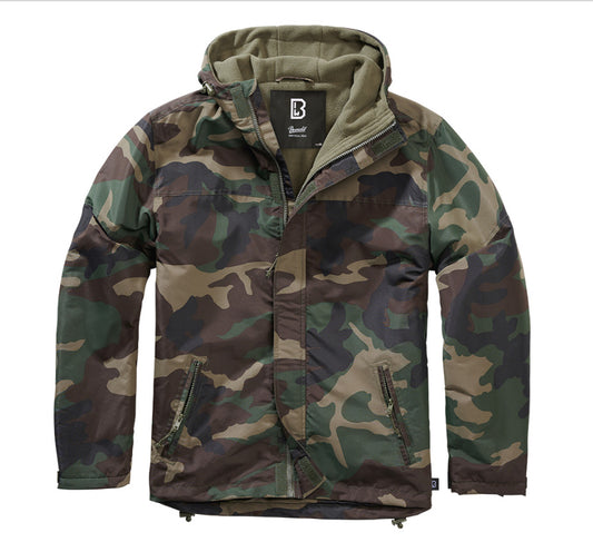 Brandit Windbreaker Front Zip Woodland – Fleece Outdoor Hiking Jacket