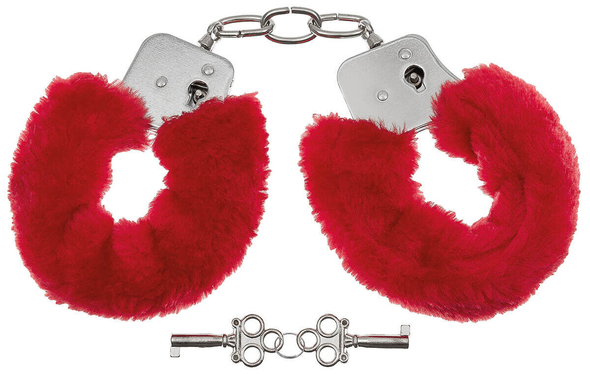 MFH Handcuffs 2 Keys Chrome Plush Cover Red