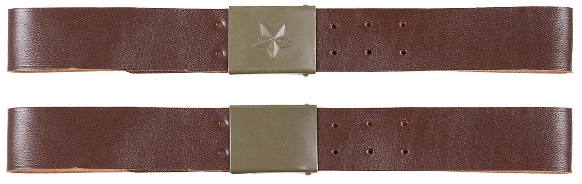 Original Czech Army Leather Belt Metal Buckle 4 5 Cm Brown – Used