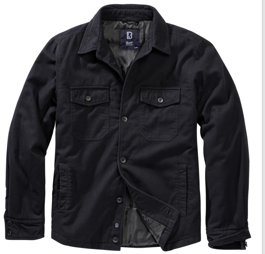 Brandit Lumber Jacket Padded Flannel Jacket 2 Big Breast Pockets Black