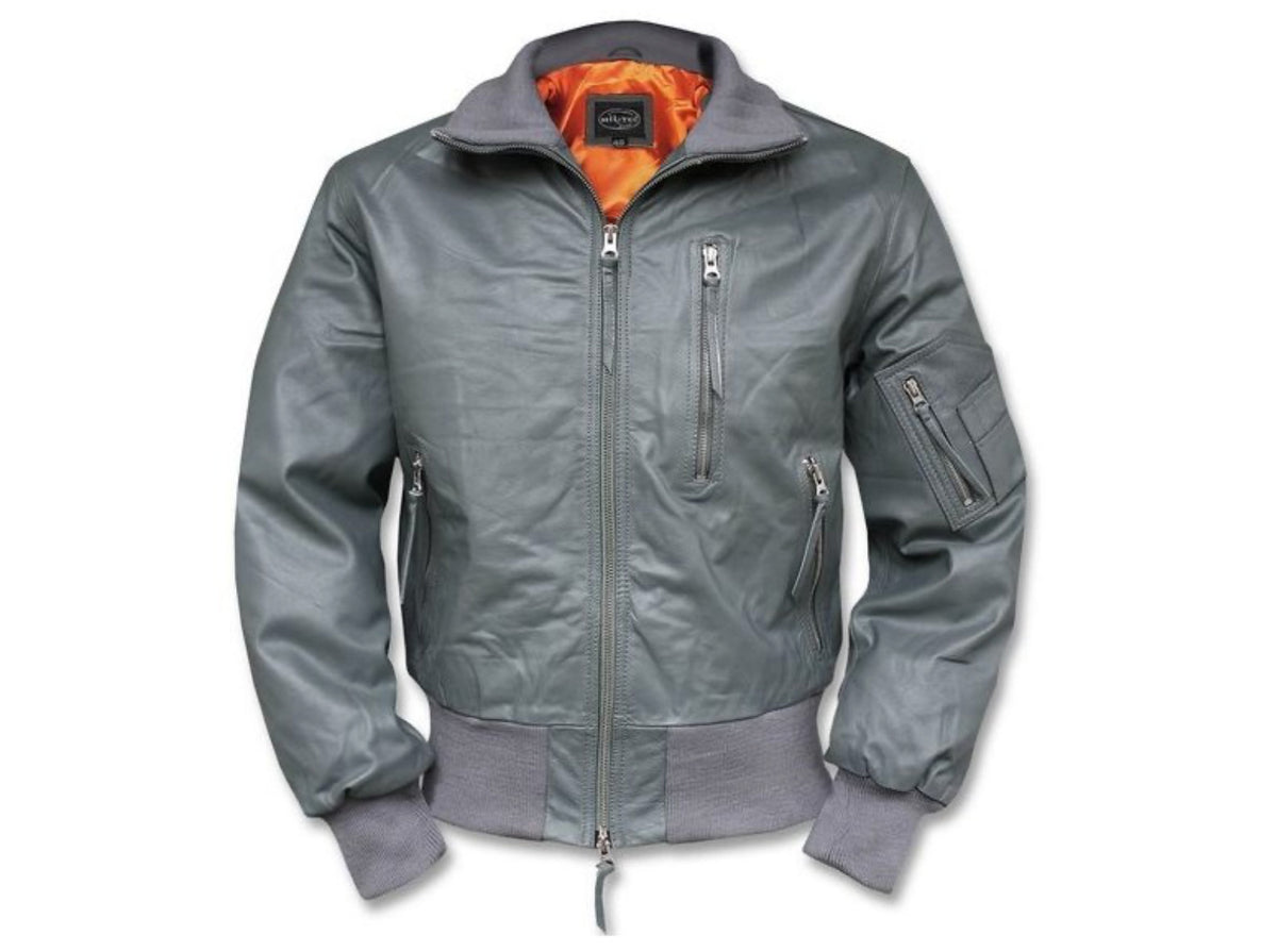 Mil-Tec German Leather Flight Jacket Grey