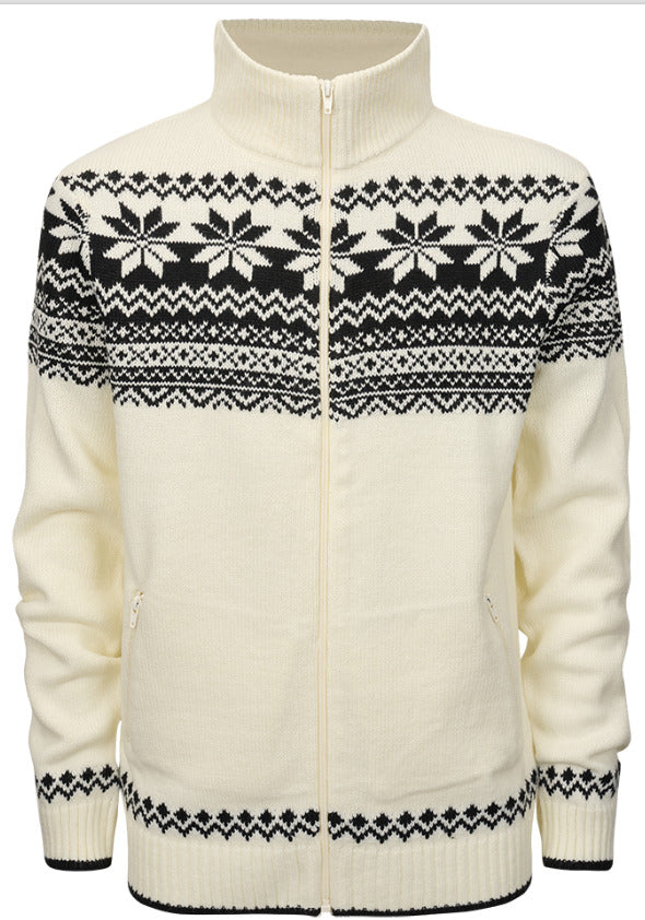 Brandit Norwegian Sweater Winter Warm Cardigan Scandinavian Design White