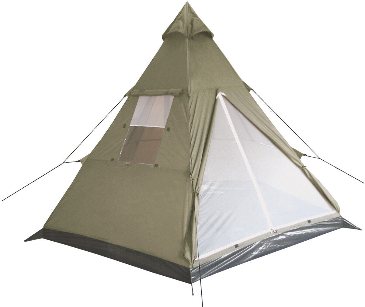 OD Green Indian Tipi Tent Single-Walled | Mosquito Net Non-Slip Groundsheet