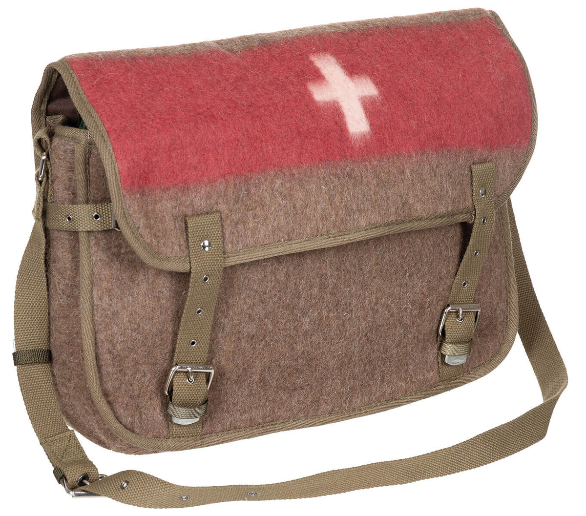 Pure Trash CH shoulder bag made from Swiss army blankets, with shoulder strap