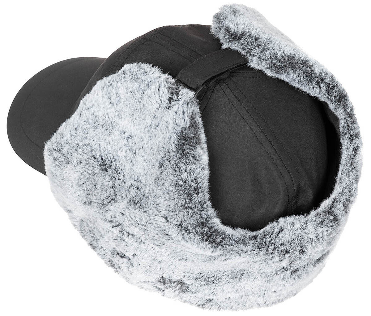 Winter Military Outdoor Cap Trapper White Fur Black