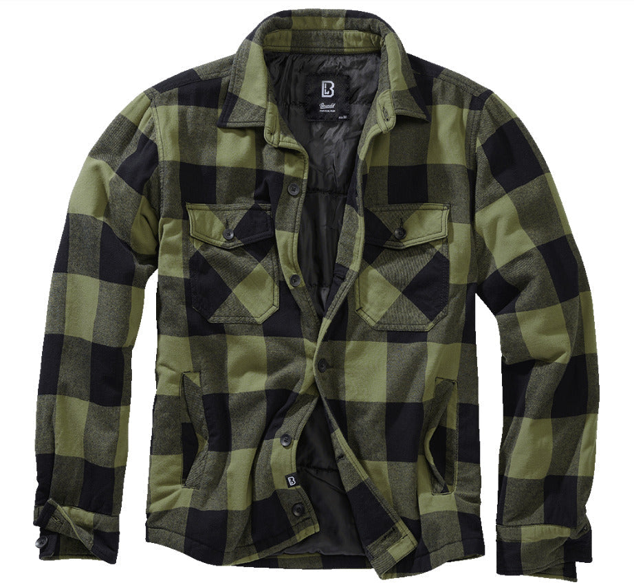 Brandit Lumber Jacket Padded Flannel Jacket 2 Big Breast Pockets Black/Olive