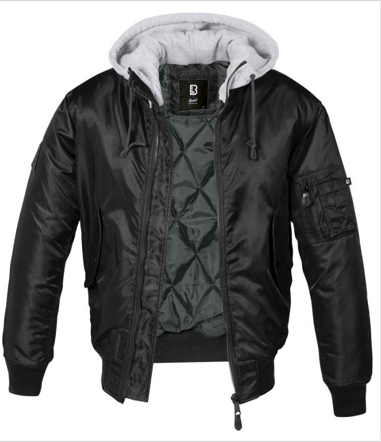 Brandit MA1 Sweet Hooded Mens Bomber Flight Military Jacket Security Black