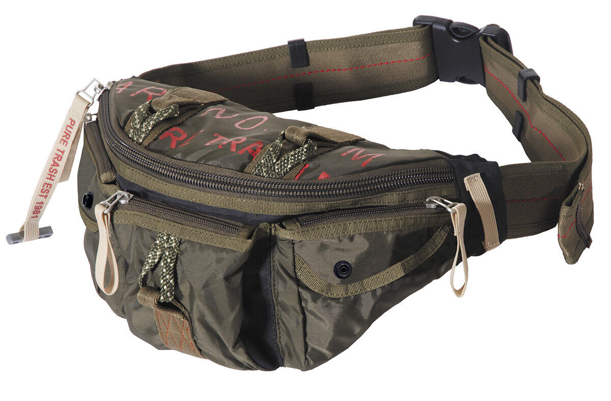 OD Green PT Waist Bag Adjustable Strap Multiple Compartments & Pockets