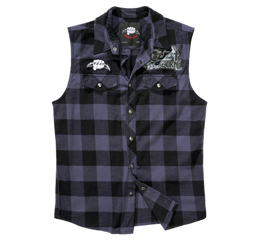 Brandit Ozzy Osbourne Check Shirt Sleeveless Vest Shirt Black Grey