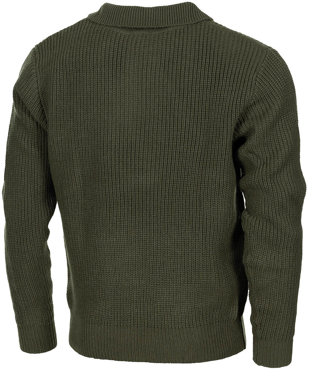 Army Military Sweater Pullover Troyer Zip On The Collar Acrylic OD Green