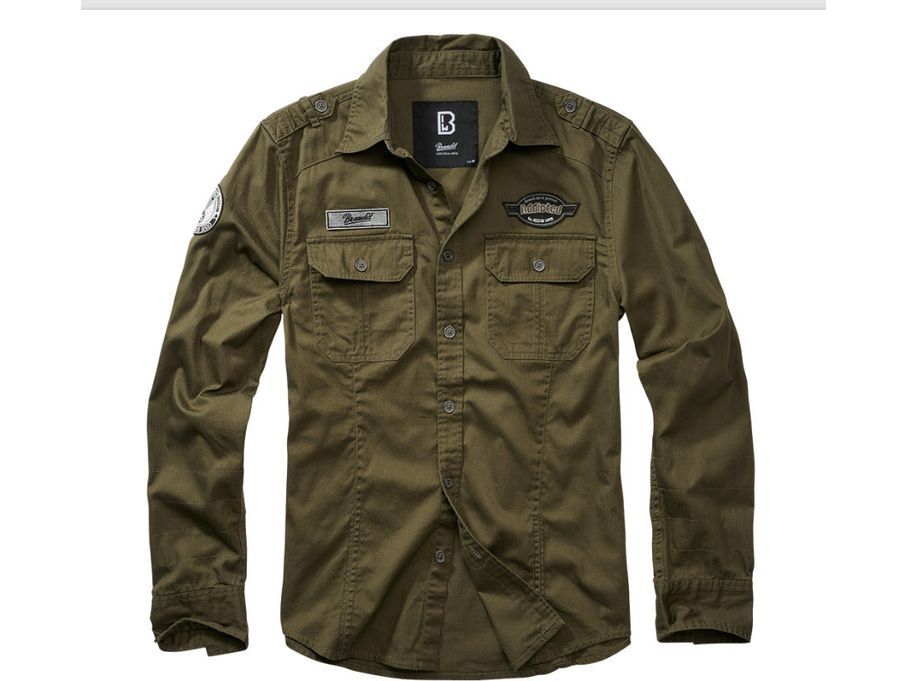 Brandit Luis Vintage Shirt Long Sleeves Stylish Urban Outdoor Shirts Olive